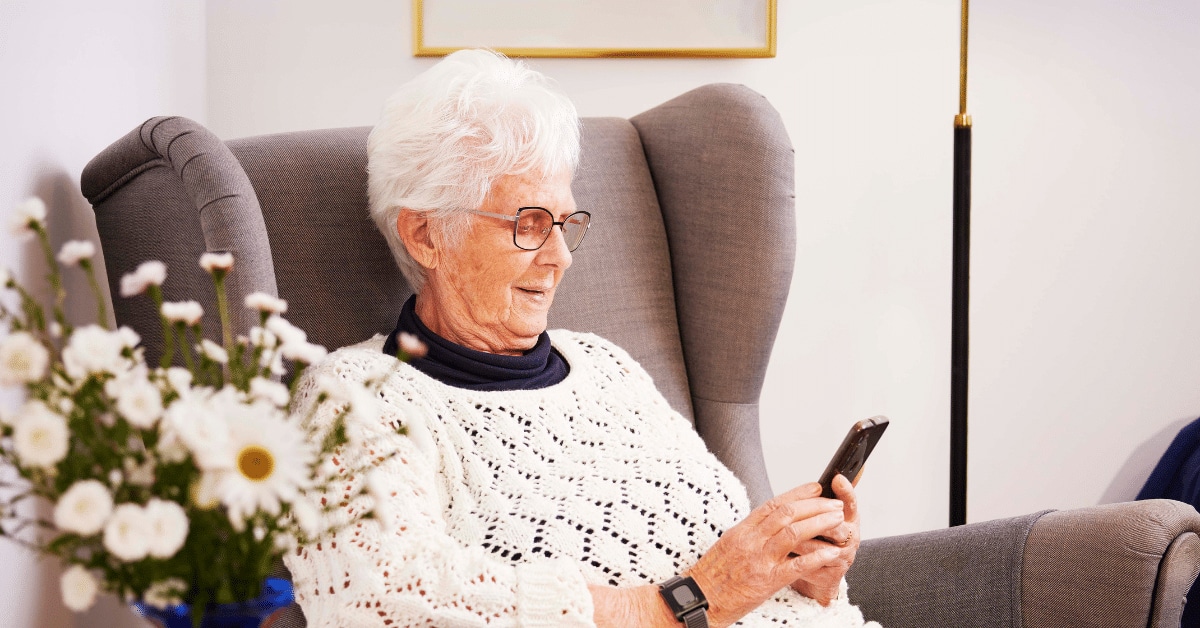 Woman on phone smiling