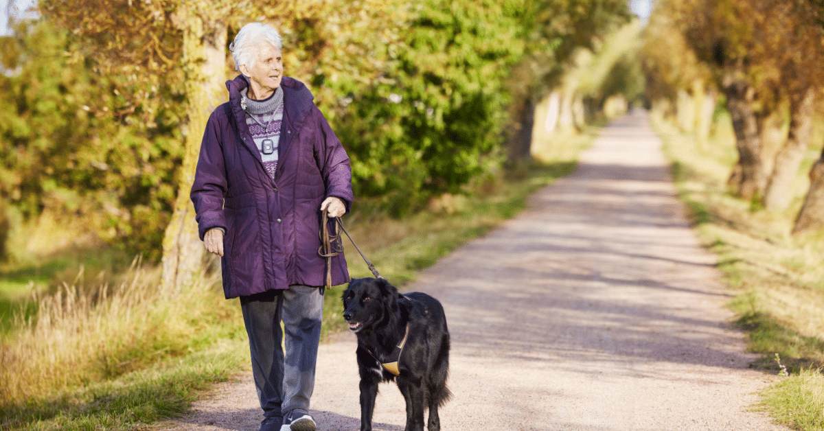 woman walking dog